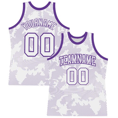 BSuit0374 Custom White Purple Curve Lines Round Neck Sublimation Basketball Suit Jersey