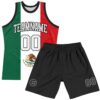 Custom Kelly Green White Red-Black Mexican Flag Round Neck Sublimation Basketball Suit Jersey