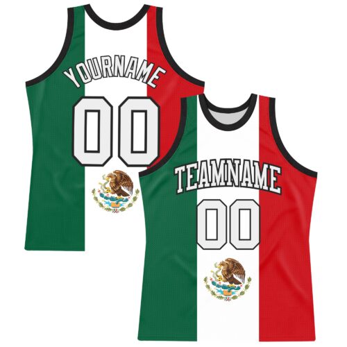 Custom Kelly Green White Red-Black Mexican Flag Round Neck Sublimation Basketball Suit Jersey