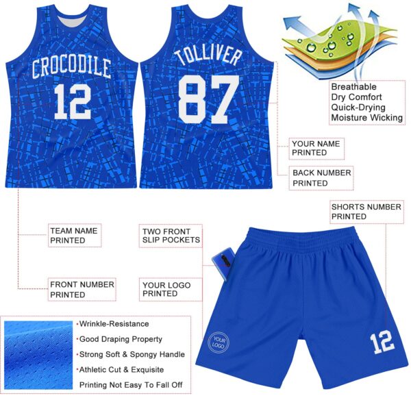 Custom Royal White Round Line Neck Sublimation Basketball Suit Jersey