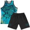 Custom Tie Dye Teal-Black Round Neck Sublimation Basketball Suit Jersey