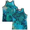 Custom Tie Dye Teal-Black Round Neck Sublimation Basketball Suit Jersey