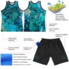 Custom Tie Dye Teal-Black Round Neck Sublimation Basketball Suit Jersey