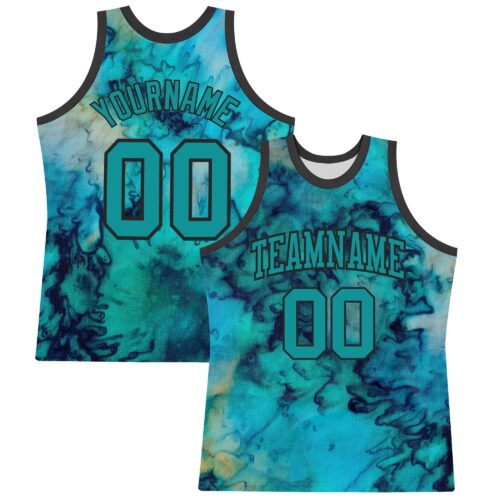 BSuit0378 Custom Tie Dye Teal-Black Round Neck Sublimation Basketball Suit Jersey