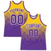 Custom Yellow Purple-White Gradient Square Shapes Round Neck Sublimation Basketball Suit Jersey