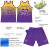 Custom Yellow Purple-White Gradient Square Shapes Round Neck Sublimation Basketball Suit Jersey
