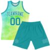 Custom Tie Dye Teal-White Round Neck Sublimation Basketball Suit Jersey