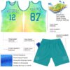 Custom Tie Dye Teal-White Round Neck Sublimation Basketball Suit Jersey