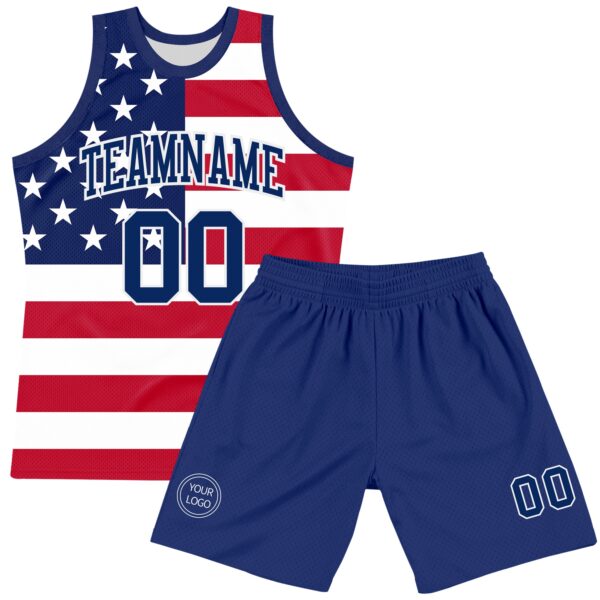 Custom Red Royal-White American Flag Round Neck Sublimation Basketball Suit Jersey