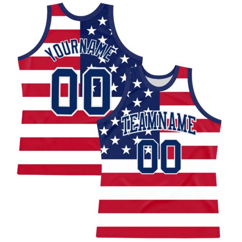 BSuit0383 Custom Red Royal-White American Flag Round Neck Sublimation Basketball Suit Jersey