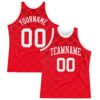 Custom Red White Geometric Shape Round Neck Sublimation Basketball Suit Jersey