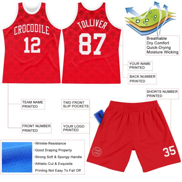 Custom Red White Geometric Shape Round Neck Sublimation Basketball Suit Jersey