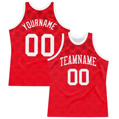 BSuit0384 Custom Red White Geometric Shape Round Neck Sublimation Basketball Suit Jersey