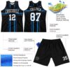 Custom Black White-Light Blue Line Round Neck Sublimation Basketball Suit Jersey
