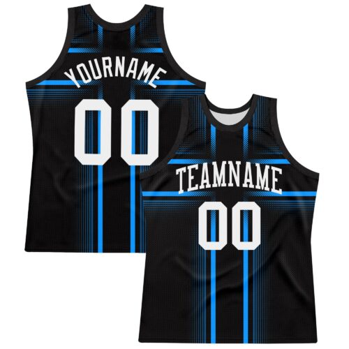 BSuit0386 Custom Black White-Light Blue Line Round Neck Sublimation Basketball Suit Jersey