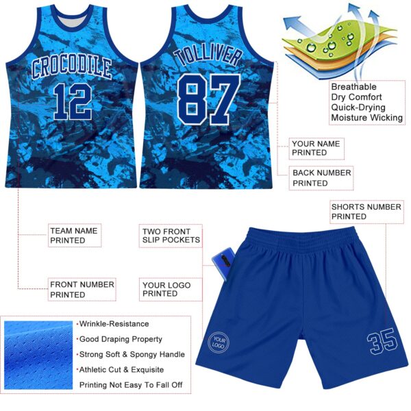 Custom Tie Dye Royal-White Round Neck Sublimation Basketball Suit Jersey