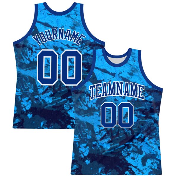 Custom Tie Dye Royal-White Round Neck Sublimation Basketball Suit Jersey