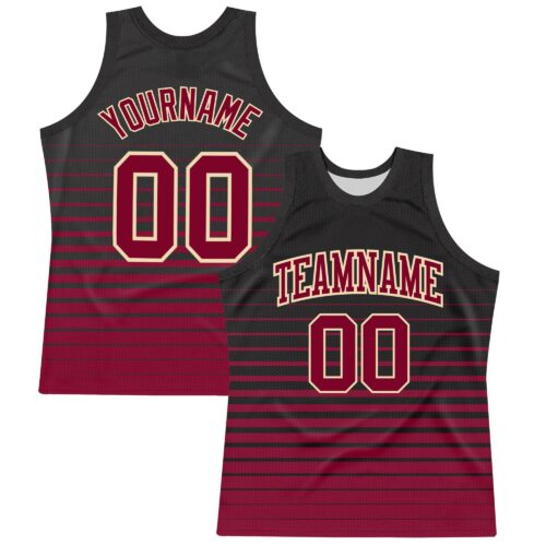 Custom Black Maroon-Cream Pinstripe Fade Fashion Round Neck Sublimation Basketball Suit Jersey