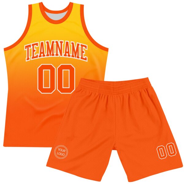 Custom Yellow Orange-White Fade Fashion Round Neck Sublimation Basketball Suit Jersey