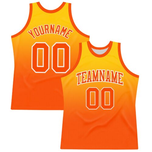 Custom Yellow Orange-White Fade Fashion Round Neck Sublimation Basketball Suit Jersey