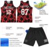 Custom Black White-Red Splash Round Neck Sublimation Basketball Suit Jersey