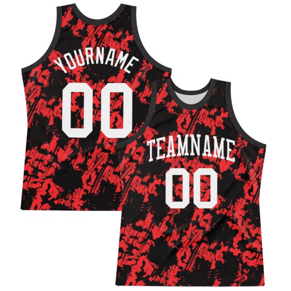 Custom Black White-Red Splash Round Neck Sublimation Basketball Suit Jersey