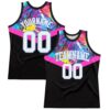 Custom Black White Pink-Light Blue Splash Round Neck Sublimation Basketball Suit Jersey