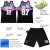Custom Black White Pink-Light Blue Splash Round Neck Sublimation Basketball Suit Jersey
