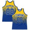 Custom Yellow Royal-White Gradient Square Shapes Round Neck Sublimation Basketball Suit Jersey