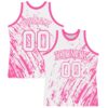Custom White Pink Splash Round Neck Sublimation Basketball Suit Jersey