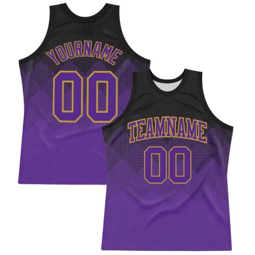 Custom Black Purple-Old Gold Fade Fashion Round Neck Sublimation Basketball Suit Jersey