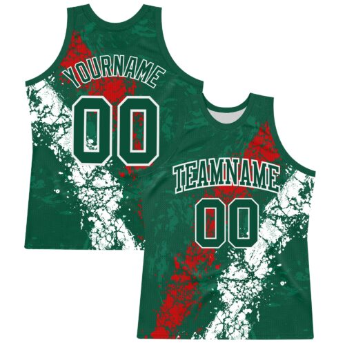 Custom Green Red-White Splash Round Neck Sublimation Basketball Suit Jersey