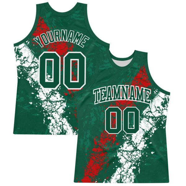 Custom Green Red-White Splash Round Neck Sublimation Basketball Suit Jersey