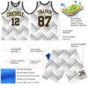 Custom White Black-Old Gold Geometric Shape Round Neck Sublimation Basketball Suit Jersey