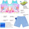 Custom Tie Dye White-Light Blue Round Neck Sublimation Basketball Suit Jersey