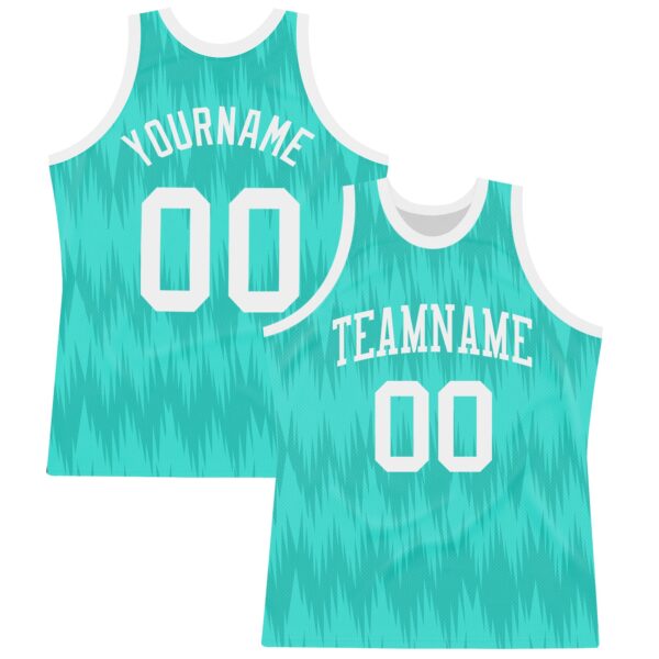 Custom Aqua White Wave Round Neck Sublimation Basketball Suit Jersey