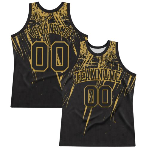 BSuit0402 Custom Black Old Gold Splash Round Neck Sublimation Basketball Suit Jersey
