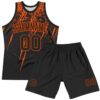 Custom Black Orange Splash Round Neck Sublimation Basketball Suit Jersey