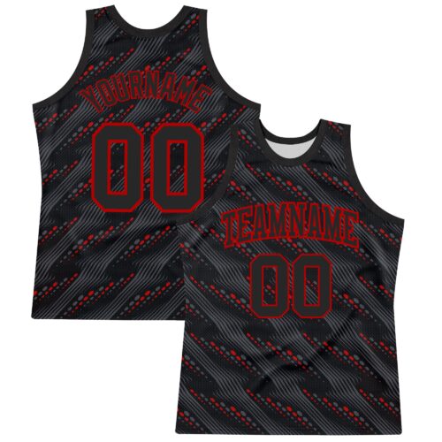 BSuit0404 Custom Black Red Slant Lines Round Neck Sublimation Basketball Suit Jersey