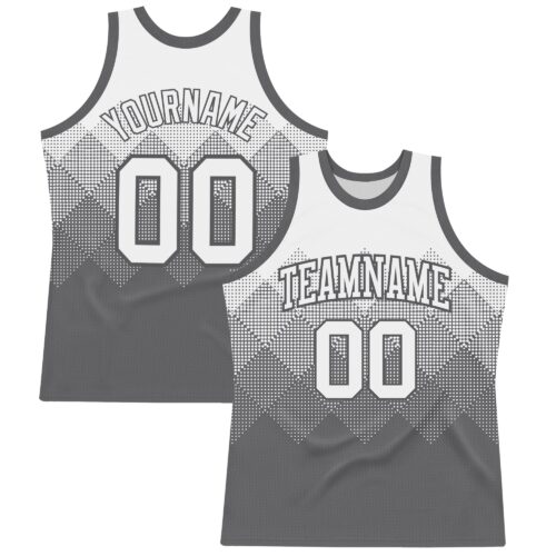 Custom White Steel Gray Gradient Square Shapes Round Neck Sublimation Basketball Suit Jersey