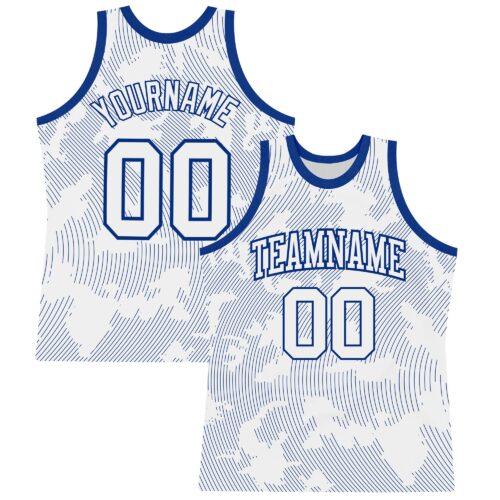Custom White Royal Curve Lines Round Neck Sublimation Basketball Suit Jersey