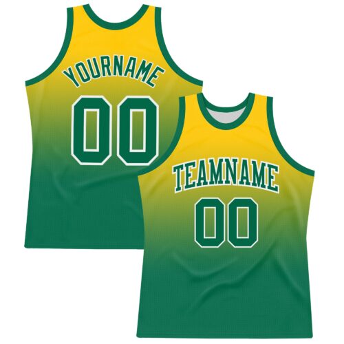 Custom Yellow Kelly Green-White Fade Fashion Round Neck Sublimation Basketball Suit Jersey