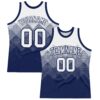Custom White Navy Gradient Square Shapes Round Neck Sublimation Basketball Suit Jersey