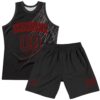 Custom Black Red Line Round Neck Sublimation Basketball Suit Jersey