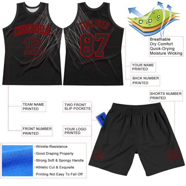 Custom Black Red Line Round Neck Sublimation Basketball Suit Jersey