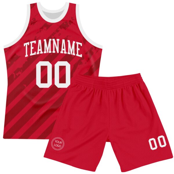 Custom Red White Line Round Neck Sublimation Basketball Suit Jersey