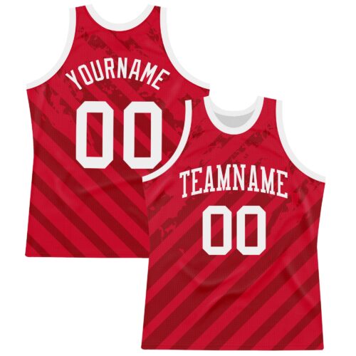 BSuit0420 Custom Red White Line Round Neck Sublimation Basketball Suit Jersey