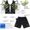 Custom Graffiti Pattern Black White-Neon Green Scratch Round Neck Sublimation Basketball Suit Jersey
