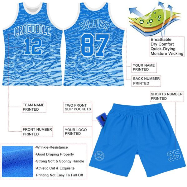 Custom Royal White Wave Round Neck Sublimation Basketball Suit Jersey