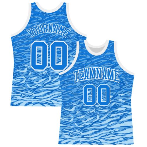 Custom Royal White Wave Round Neck Sublimation Basketball Suit Jersey